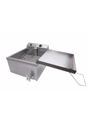 Friggitrice elettrica da banco in acciaio inox - 1 vasca - capacità 11 lt - con rubinetto - mm 545x460x355h