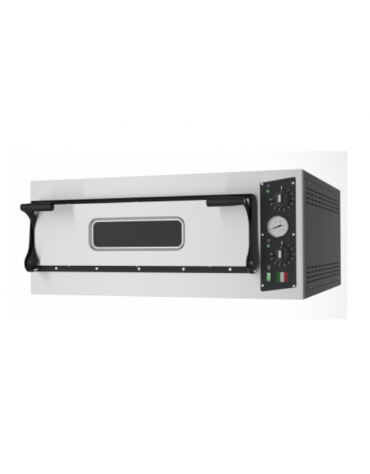 Forno pizza elettrico in acciaio inox e lamiera verniciata - 4 pizze (Ø 300 mm) - 1 camera di cottura con dim. mm 660x660x140h