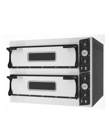 Forno pizza elettrico inox e lamiera verniciata - 4 + 4 pizze (Ø 300 mm) - 2 camere di cottura con dim. mm 660x660x140h x 2