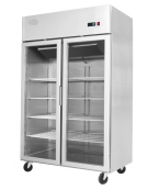 Armadio refrigerato ventilato inox AISI 304 - 2 porte in vetro - 1300 litri - +2°C/+8°C - mm 1314×845×2110h