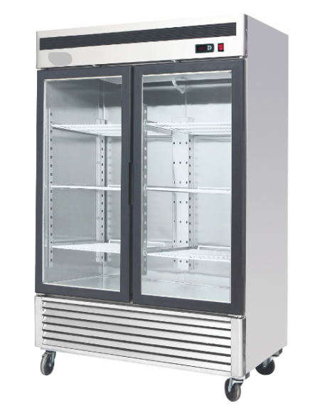 Armadio refrigerato ventilato inox AISI 304 - 2 porte in vetro - 1335 litri - +2°C/+8°C - mm 1382×800×2135h