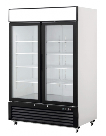Armadio refrigerato ventilato inox AISI 304 - 2 porte in vetro - 1320 litri - +2°C/+8°C - mm 1382×800×2062h