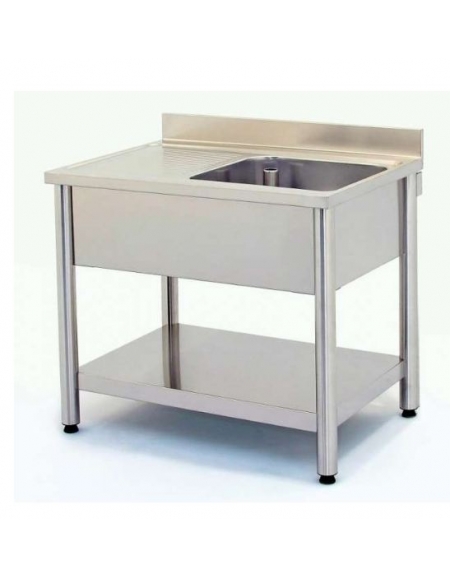 Lavatoio inox gambe tonde 1 vasca + gocc.sinistro cm.140x70x85/9 Lavatoio inox gambe tonde 1 vasca + gocc.sinistro cm.140x70x85/9