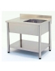 Lavatoio inox gambe tonde 1 vasca con gocciolatoio sinistro - ripiano di fondo - cm 140x70x85/90h