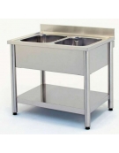 Lavatoio inox gambe tonde 2 vasche con sottopiano Dimensioni cm.100x70x85/90h