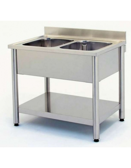 Lavatoio inox gambe tonde 2 vasche Dimensioni cm.100x70x85/90h