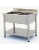 Lavatoio lavello inox gambe tonde 2 vasche con ripiano inferiore - Dimensioni cm 140x70x85/90h