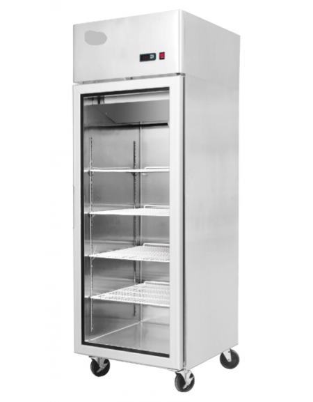 Armadio refrigerato compatto ventilato inox - 1 porta in vetro - 450 litri - +2°C/+8°C - mm 600×740×1950h