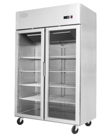 Armadio refrigerato compatto ventilato inox - 2 porte in vetro - 900 litri - +2°C/+8°C - mm 1200×740×1950h