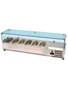 Vetrinetta refrigerata per pizzeria, in acciaio inox con vetri - predisposta per 10 bacinelle GN1/4 - mm 2000×335×430h