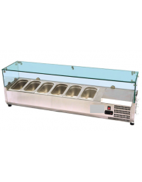 Vetrinetta refrigerata per pizzeria, in acciaio inox con vetri - predisposta per 10 bacinelle GN1/4 - mm 2000×335×430h