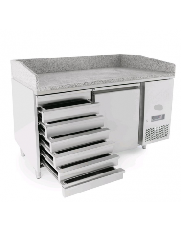 Banco pizza refrigerato ventilato, 1 porta, 7 cassetti - Lt. 180 -  -2°+8°C - mm 1510×800×1000h
