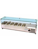 Vetrinetta refrigerata per pizzeria, in acciaio inox con vetri - predisposta per 5 bacinelle GN1/4 - mm 1200×335×435h