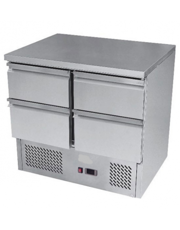 Saladette refrigerata in acciaio inox a ventilazione forzata, con 4 cassetti, + 2° + 8°C - lt 380 - mm 900×700×850h