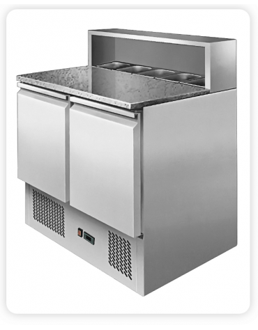 Saladette refrigerata in acciaio inox , 2 porte, 5 x GN1/6 , + 2° + 8°C - lt 380 - mm 900×700×850h