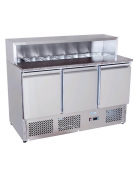 Saladette refrigerata inox per pizzeria top in marmo, 3 porte, 5 x GN1/6 , + 2° + 8°C - lt 380 - mm 1365×700×1100h