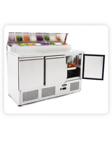 Saladette refrigerata in acciaio inox, 3 porte, 8xGN1/6 open, + 2° + 8°C - lt 570 - mm 1365×700×970h