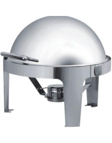 Chafing disch in acciaio inox rotondo con coperchio roll-top -Teglia per acqua con due bruciatori - mm L500xP500xH295