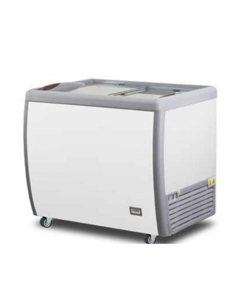 Espositore a pozzetto  ad impulso in lamiera di acciaio bianco - 290 Lt. - temp. -18°-25°C - mm L x P x H: 1260 x 715 x 875