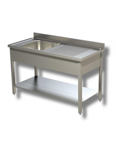 Lavello inox con ripiano 1 vasca + gocciolatoio cm.120x60x90h