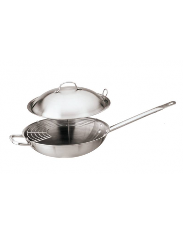 Padella Wok in acciaio inox con coperchio a cupola -  Ø cm 32 -  h cm 8