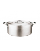Casseruola ovale con coperchio in alluminio, 2 maniglie tubolari inox 18/10 -  Ø cm 40 -  h cm 16 - Litri 14