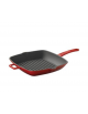 Padella grill in ghisa - colore rosso - con un manico e una maniglia - cm 26x32 - 2,6 Litri - 6 pozioni di 4,28 Kg.