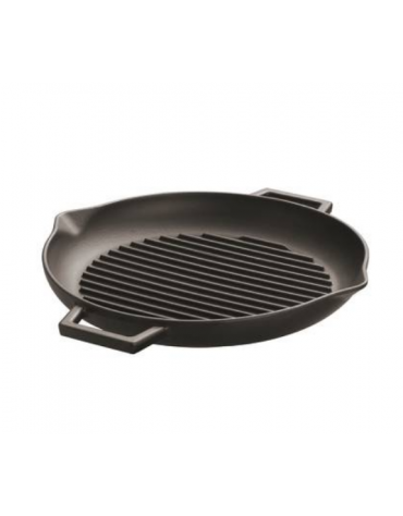 Padella grill in ghisa con manicatura tubolare inox - Ø cm 22 - 0,8 Litri - 1-2 pozioni di 1,40 Kg.