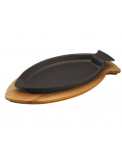 Piatto pesce in ghisa con supporto in legno di faggio - cm 15x24  - 1-2 pozioni di 1,81 Kg.