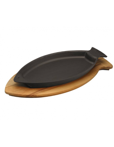 Piatto pesce in ghisa con supporto in legno di faggio - cm 15x24  - 1-2 pozioni di 1,81 Kg.