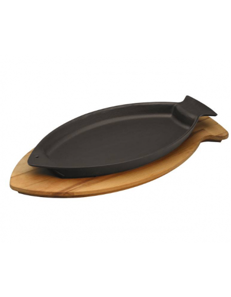 Piatto pesce in ghisa con supporto in legno di faggio - cm 15x24  - 1-2 pozioni di 1,81 Kg.