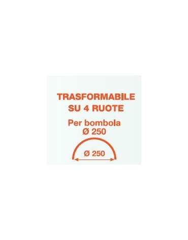 Portabombole per ambienti sanitari - ruote con freno - 2 ruote gomma grigia Ø cm 20 - 2 ruote su snodo Ø cm 10 - cm 44x44x125h