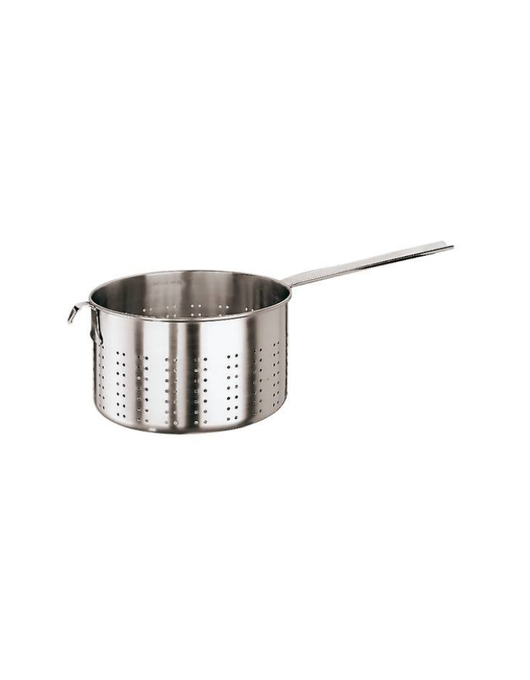 Colapasta sferico in acciaio inox con un manico e gancio, diam. 22cm