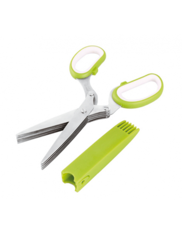 Forbice erbe, 5 lame lunghe 10 cm in acciaio inox - colore verde