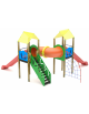 Mini villaggio con arrampicata, 2 torri e 2 scivoli, scala e pianale - cm 627x663x360h