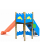 Torre senza tetto con scivolo in polietilene rotazionale - pali in legno di pino nordico - cm 252x374x250h