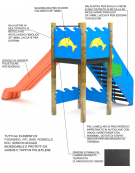 Torre senza tetto con scivolo in polietilene rotazionale - pali in legno di pino nordico - cm 252x374x250h