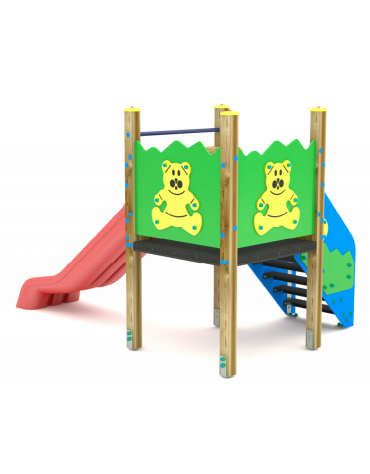 Mini torre con scivolo in polietilene rotazionale - pali in legno di pino nordico - cm 192x322x200h