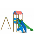 Torre con scivolo in polietilene rotazionale e tetto, 1 altalena - cm 588x483x360h