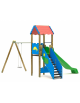 Torre con scivolo in polietilene rotazionale e tetto, 1 altalena - cm 530x483x360h