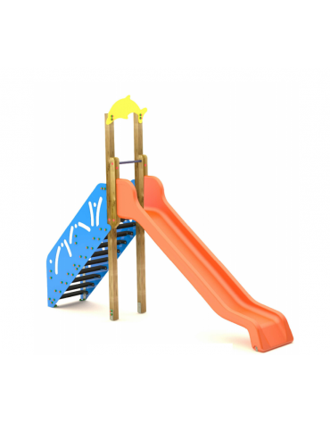 Scivolo Sali&scendi con pali in legno di pino nordico e scivolo in polietilene - Altezza piattaforma cm 150 - cm 425x74x325h