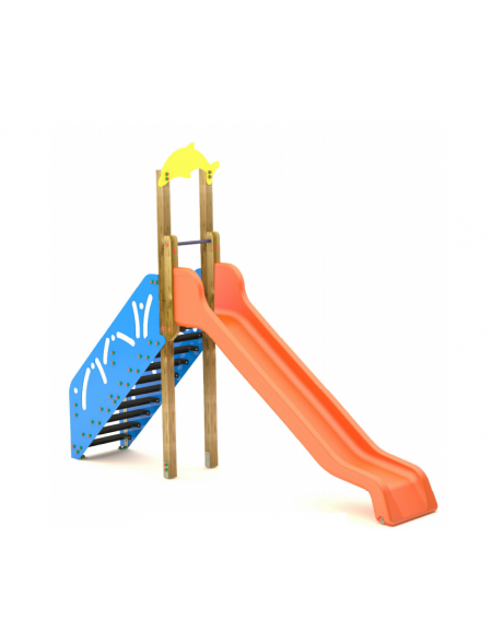 Scivolo Sali&scendi con pali in legno di pino nordico e scivolo in polietilene - Altezza piattaforma cm 150 - cm 425x74x325h