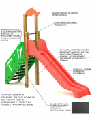 Scivolo Sali&scendi con pali in legno pino nordico, scivolo in polietilene - piattaforma h cm 120 - cm 329x74x296h