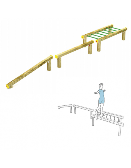 Attrezzatura da parco per camminamenti in equilibrio - pali in legno di pino nordico - cm 626x66x51h