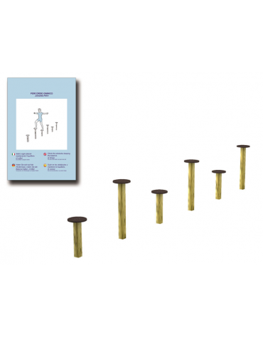 Pali per equilibrio realizzati in legno di pino di pino nordico con elementi circolari in HDPE - cm 625x30x98h