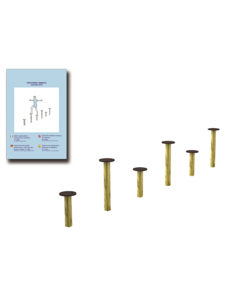 Pali per equilibrio realizzati in legno di pino di pino nordico con elementi circolari in HDPE - cm 625x30x98h