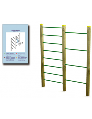 Doppia spalliera per esercizi ginnici in legno di pino nordico e tubi in acciaio - cm 209x9x252h