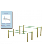 Attrezzo ad ostacoli per esercizi ginnici con pali in legno di pino nordico e tubi in acciaio - cm 161x348x132h