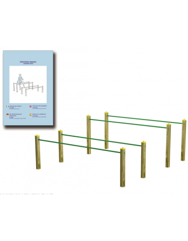 Attrezzo ad ostacoli per esercizi  ginnici con pali in legno lamellare e calotta in plastica - cm 310x349x132h