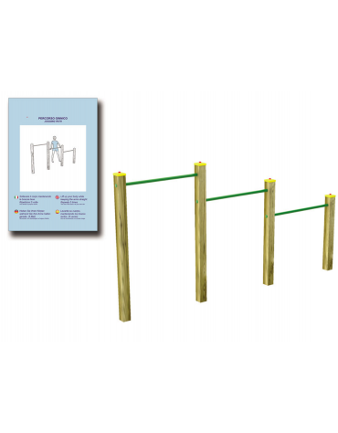 Barre trazioni per esercizi fitness con pali in legno di pino nordico e tubi in acciaio - cm 309x9x162h